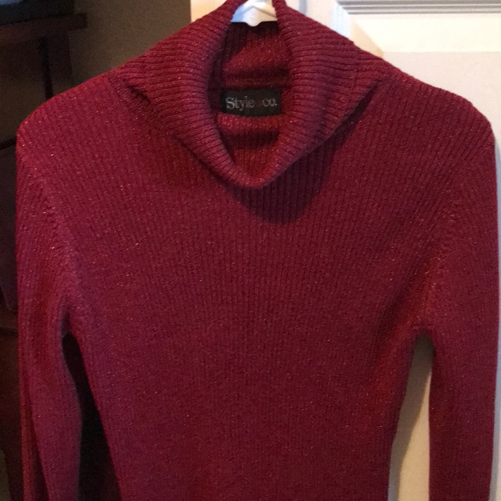 Style & Co Ruby Red Glittery Turtleneck Sweater